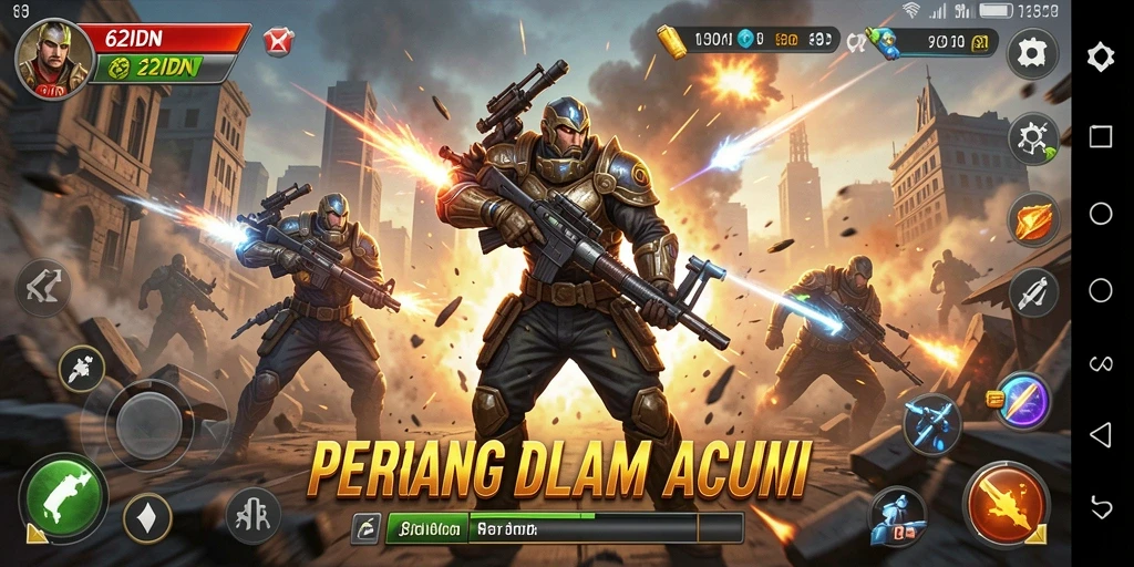Tampilan aksi intens dalam gameplay 62IDN.
