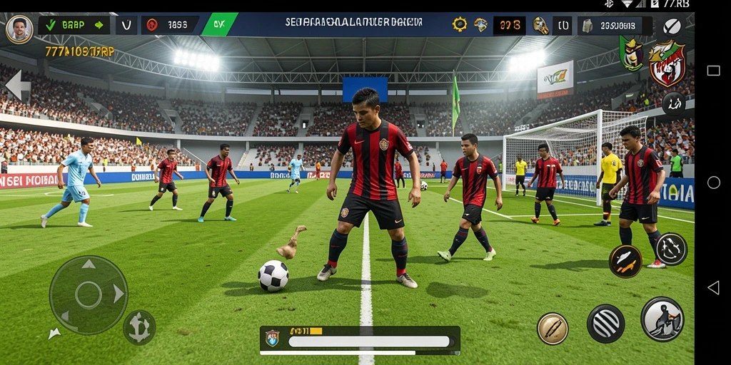 Tampilan gameplay <strong>77RP</strong> yang menampilkan aksi sepak bola yang mendebarkan.