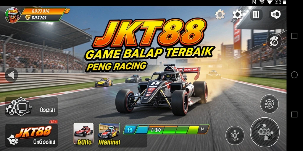 Screenshot gameplay JKT88 yang menunjukkan aksi balap seru di lintasan.