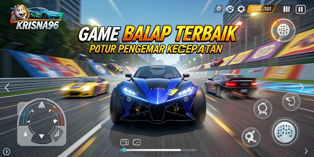 Screenshot gameplay KRISNA96 yang menampilkan aksi balap yang mendebarkan.