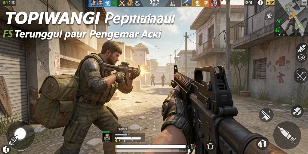 Screenshot gameplay TOPIWANGI dengan aksi tembak-menembak intens.