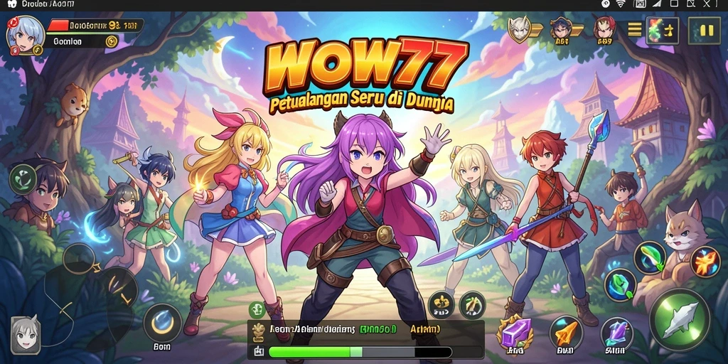 Screenshot utama WOW77 menampilkan aksi pertarungan karakter anime yang epik.